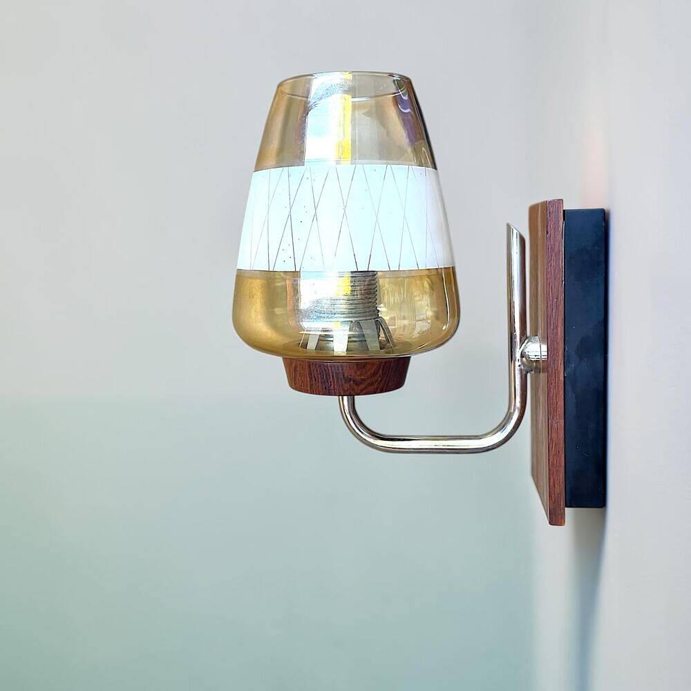 Danish modern teak and amber glass wall sconce, 1960s