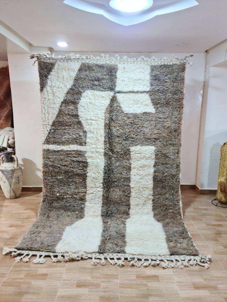 Berber Rug 250x150 cm - Abstract Design in Neutral Tones