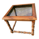 Table basse en chêne, plateau en verre fumé
