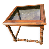 Oak coffee table, smoked glass top.