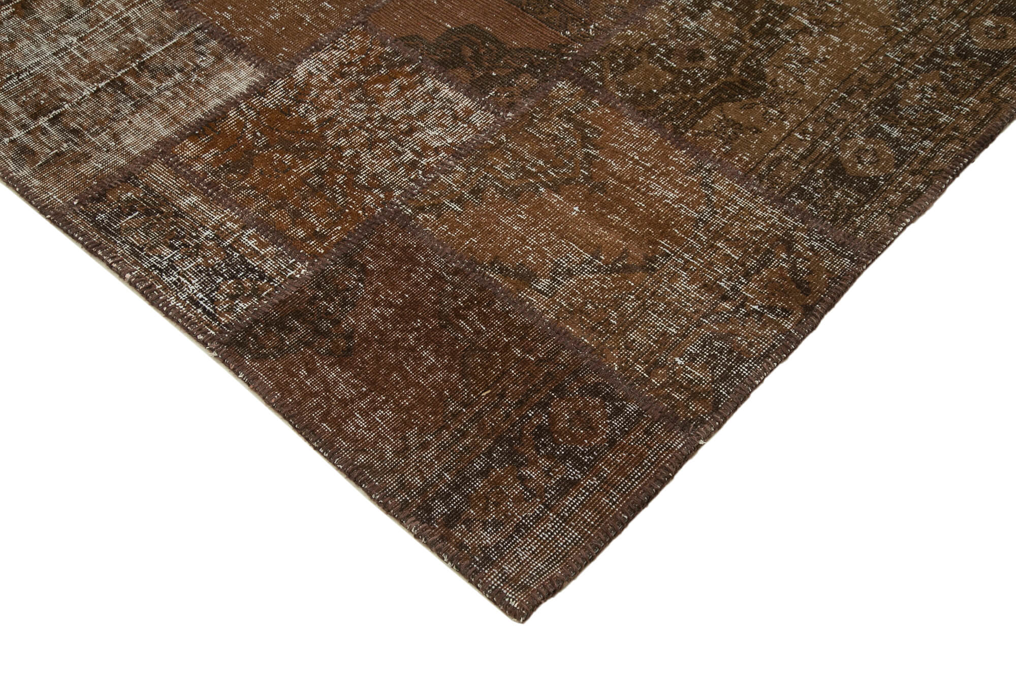 Handwoven anatolian contemporary 204 cm x 302 cm brown patchwork rug