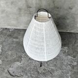 Small Japanese-style table lamp in linen, metal and rattan in the shape of a drop H50 D30