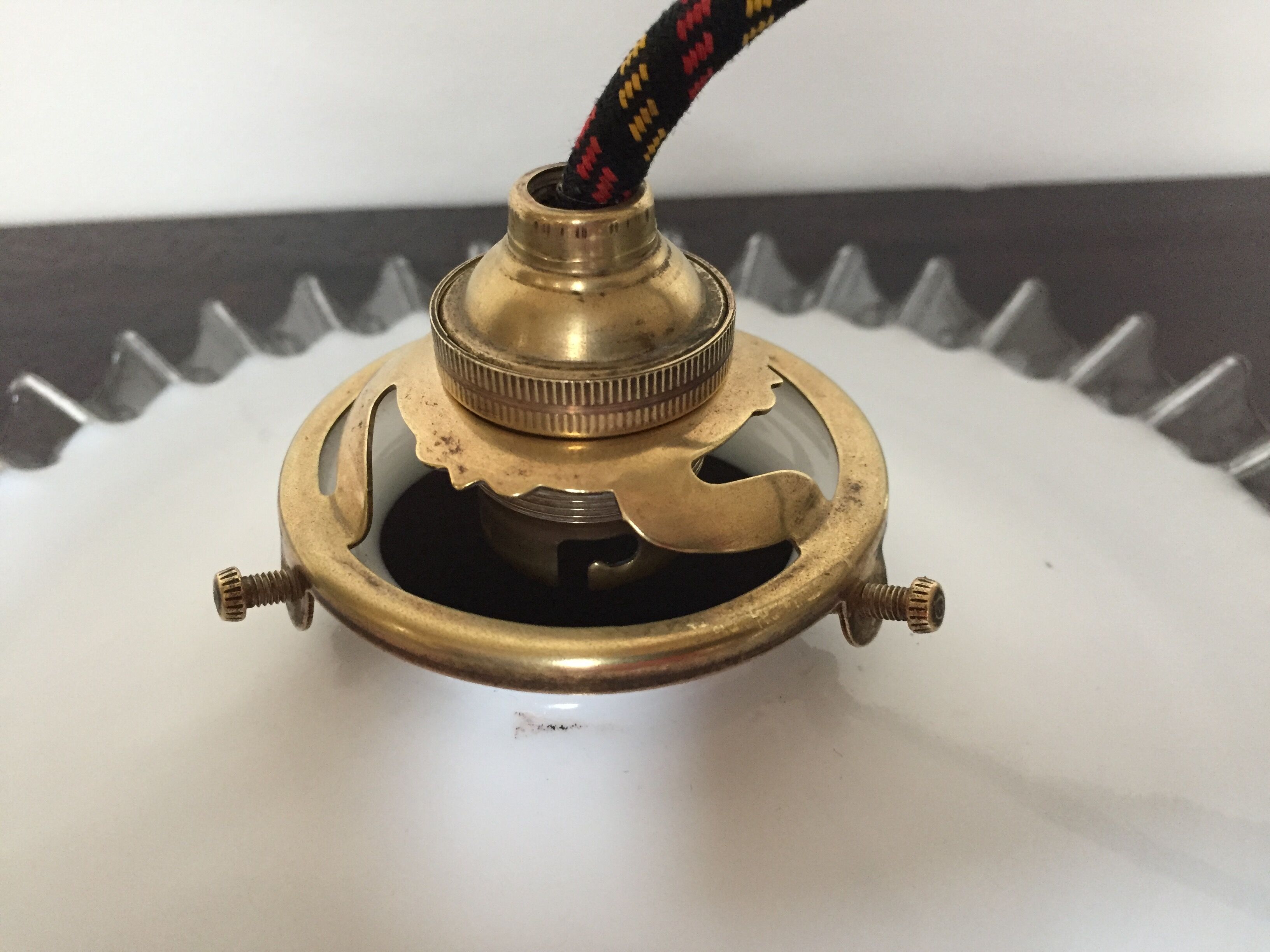 Old white opaline and brass hanging No.4