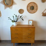 Vintage oak chest of drawers from the 1960s.