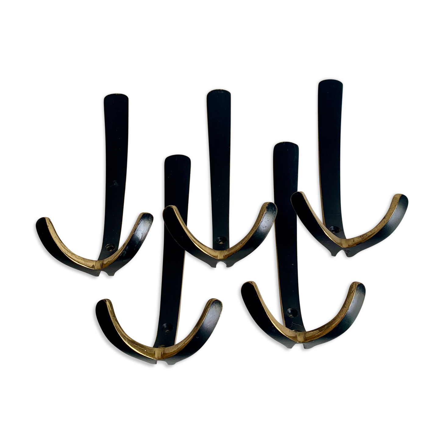 Brass wall coat hooks from Herta Baller, set of 5