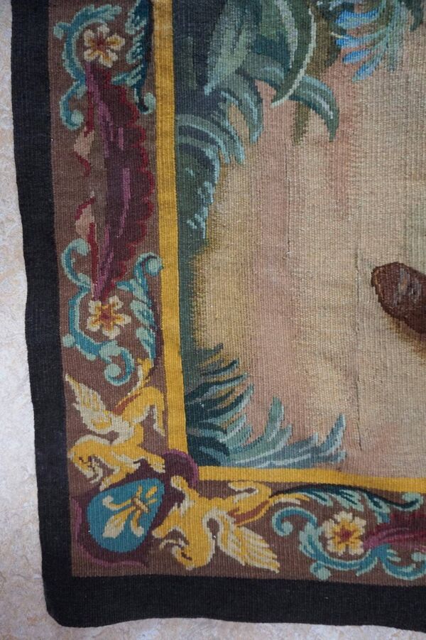 Tapisserie Aubusson française antique avec scène romantique