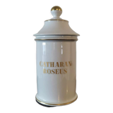 Pharmacy / apothecary pot in white earthenware decorated with gold net, "Catharan: Roseus signed Limoges