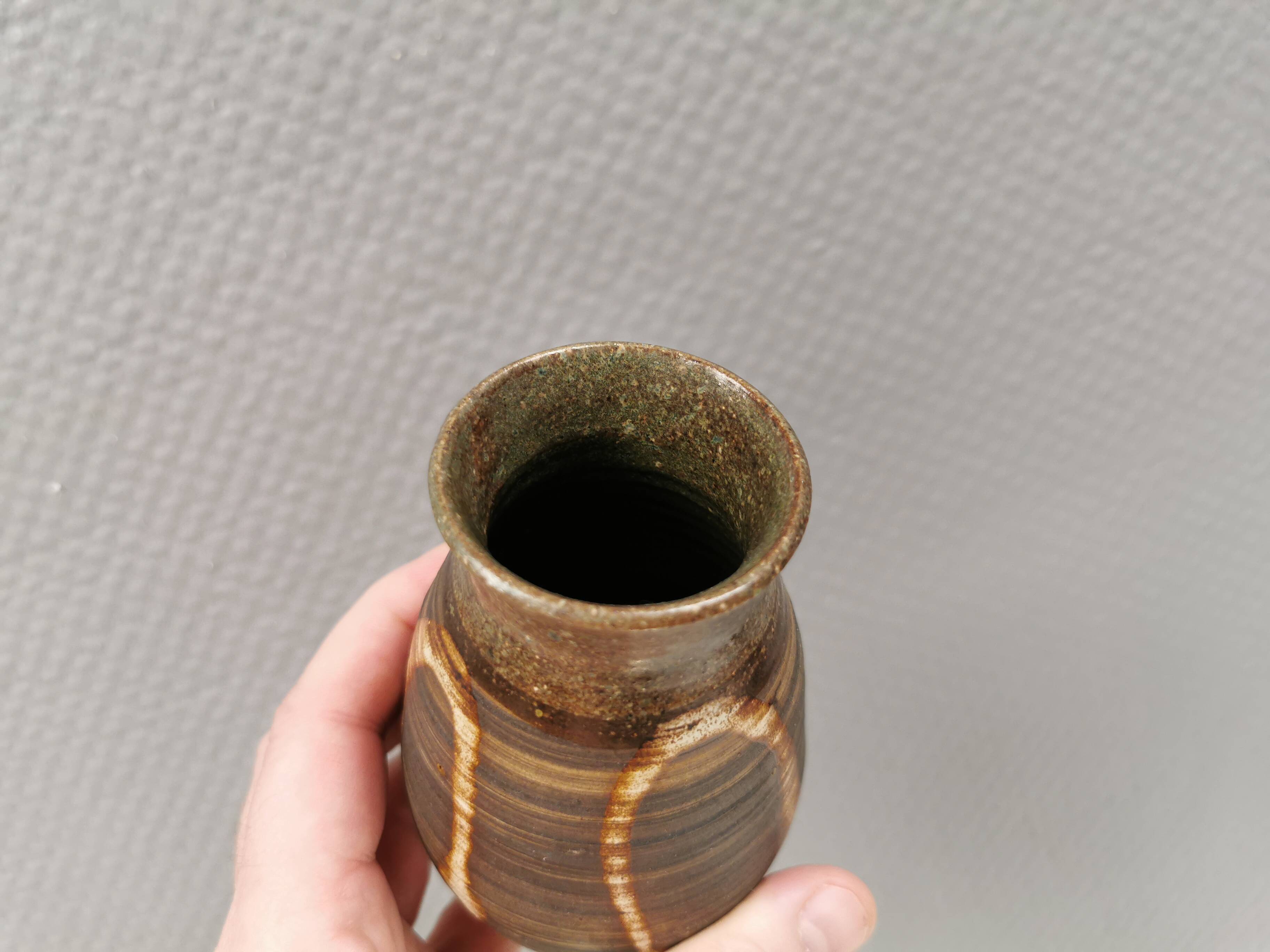 Small ceramic vase with "runny" glaze. Denmark 1980s.