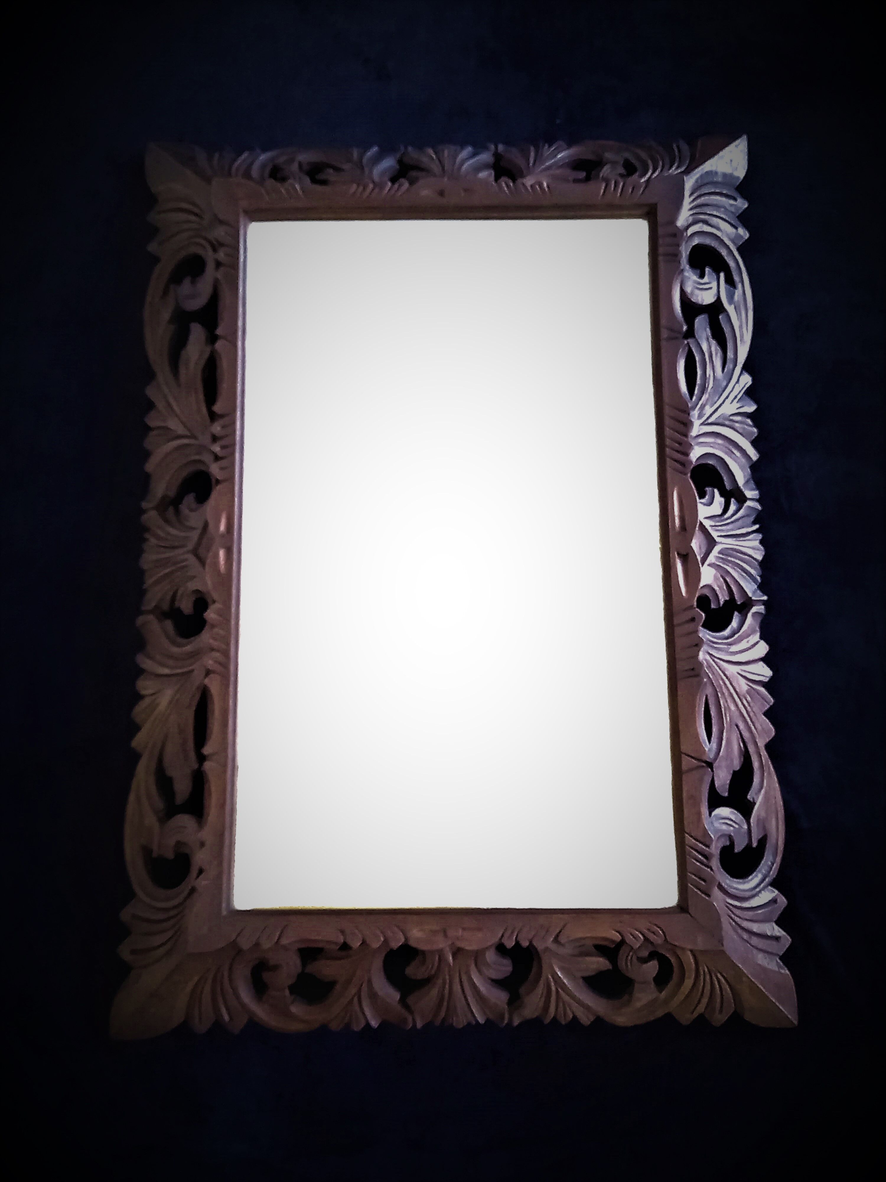 Antique oak mirror carved baroque style