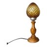 Rustic wooden table lamp with amber pine cone glass lampshade