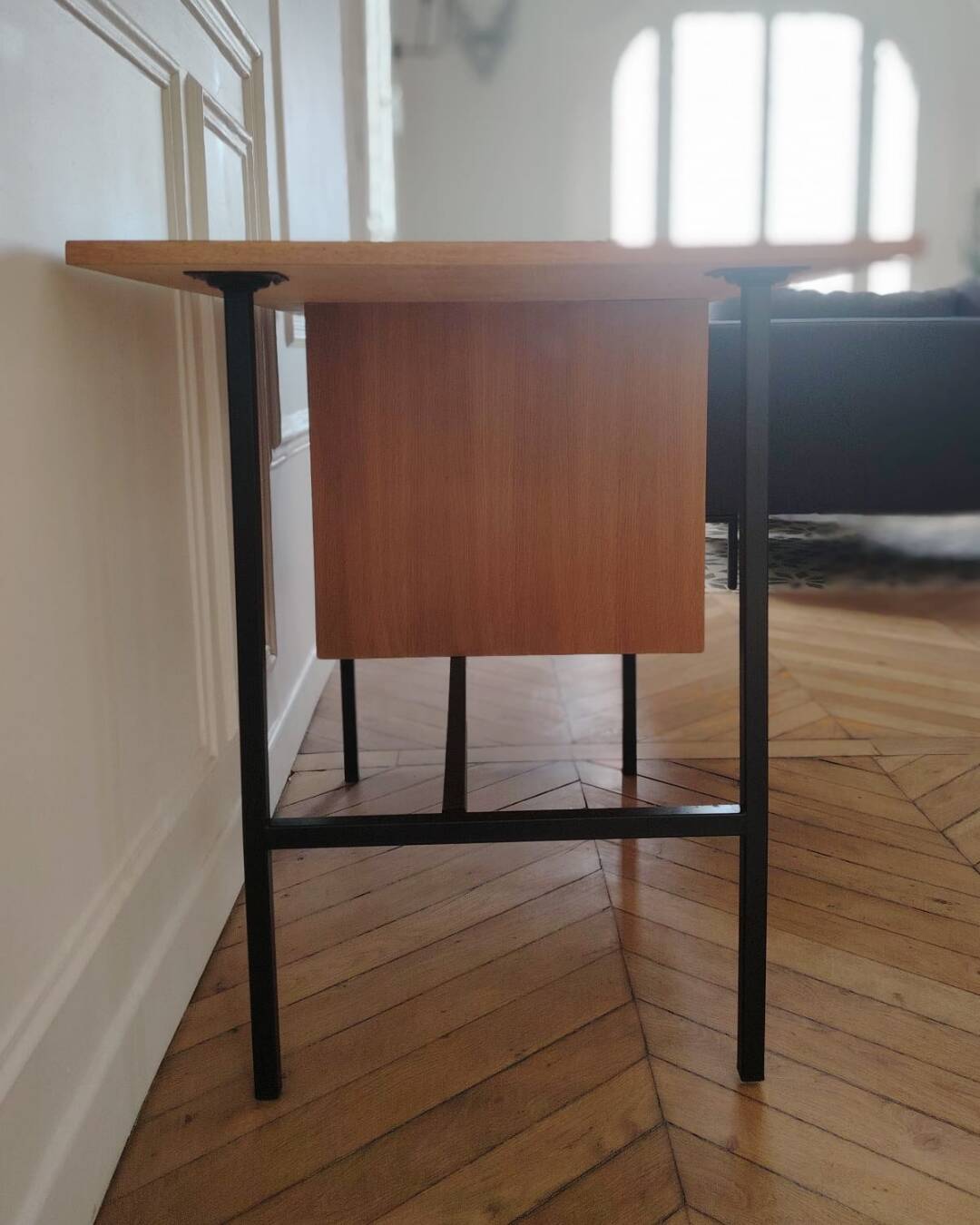 Renovated vintage modernist desk, metal & oak, 1950s/60s