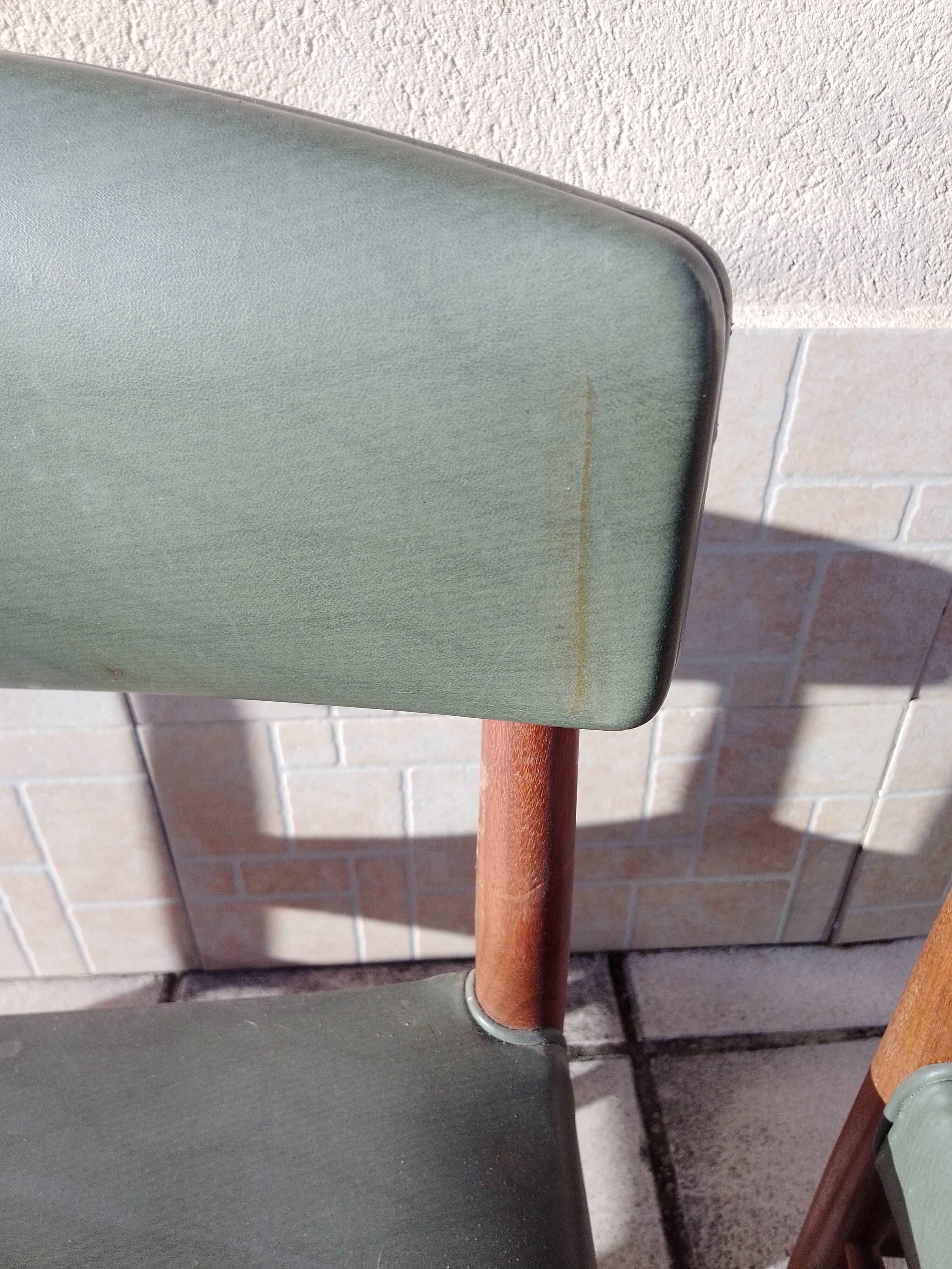 Set 6 chaises scandinave teck simili cuir vert olive