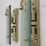 Pair of Mid-Century Modern Italian Crystal and Brass Sconces, 1970s