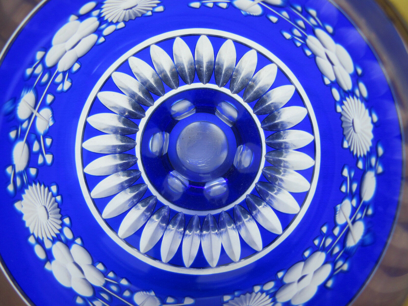 White blue, chiseled, cut overlay crystal vase Saint Louis