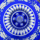 White blue, chiseled, cut overlay crystal vase Saint Louis