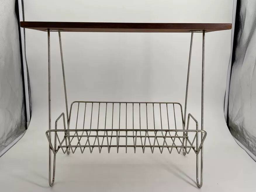 Vintage teak and metal Mid Century magazine rack