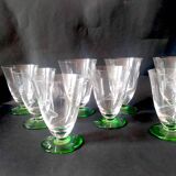 8 two-tone Art Deco engraved crystal stemware