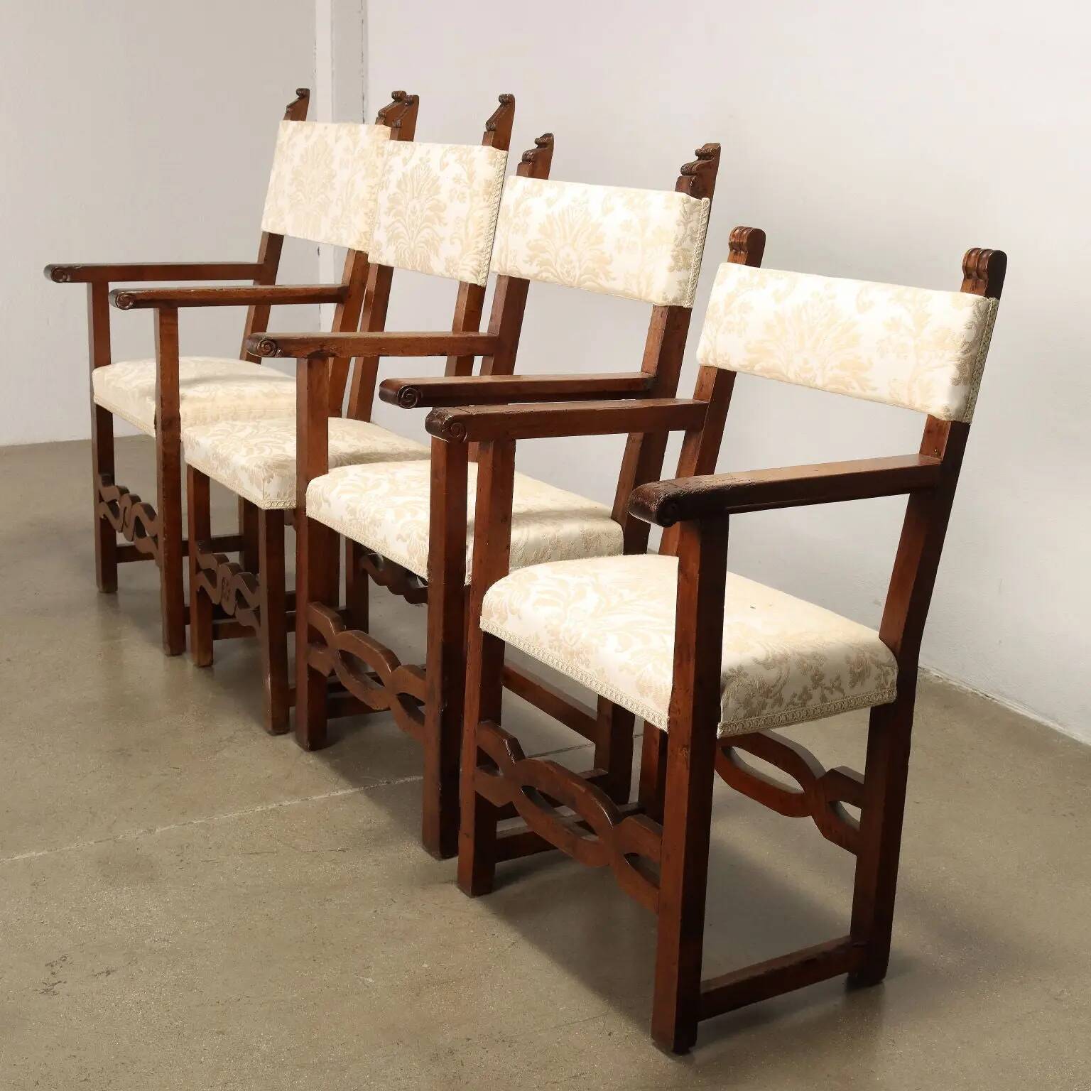 Group of 3 antique armchairs and a walnut chair, Italy, early 19th century.