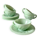 Tasses et soucoupes en verre pressé moulé, années 1950
