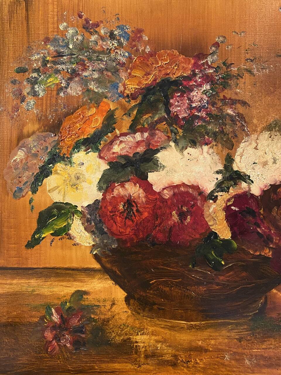 Still life with basket of wild flowers signed Mahler 20th century