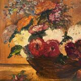 Nature morte au panier de fleurs sauvages signée Mahler XX siècle