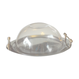 Cloche de fromage des années 1980 en acier inoxydable et en verre d’acryl plastique