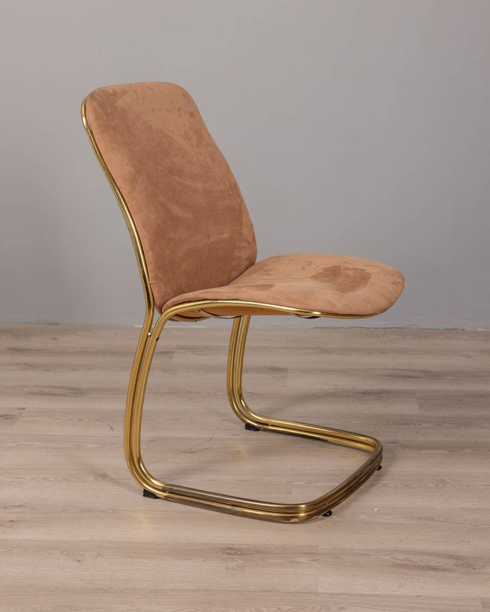 Ensemble de 4 chaises et table vintage années 70 en métal doré design gastone rinaldi