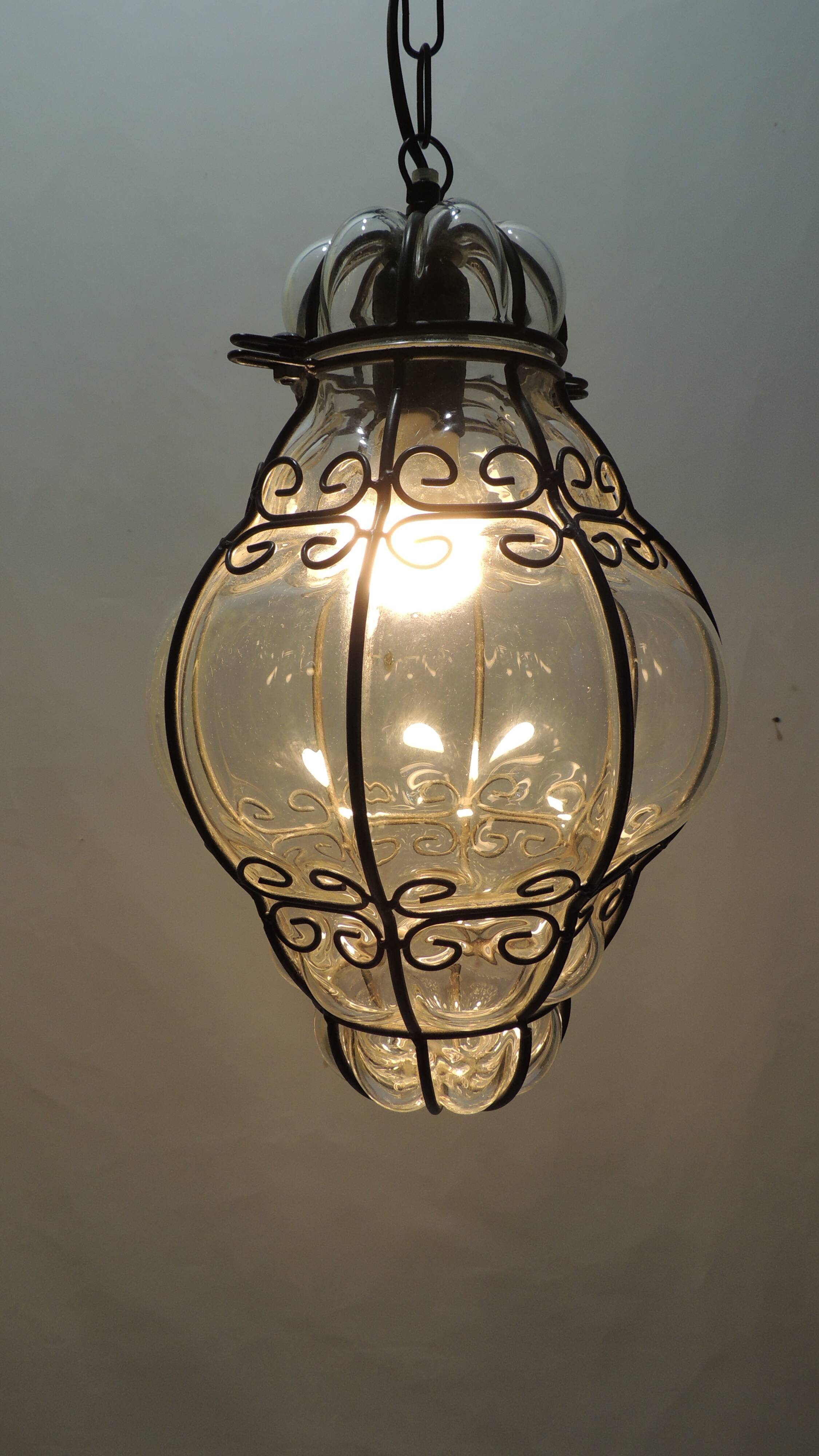 Vintage blown glass lantern suspension in Venetian style, evoking the
