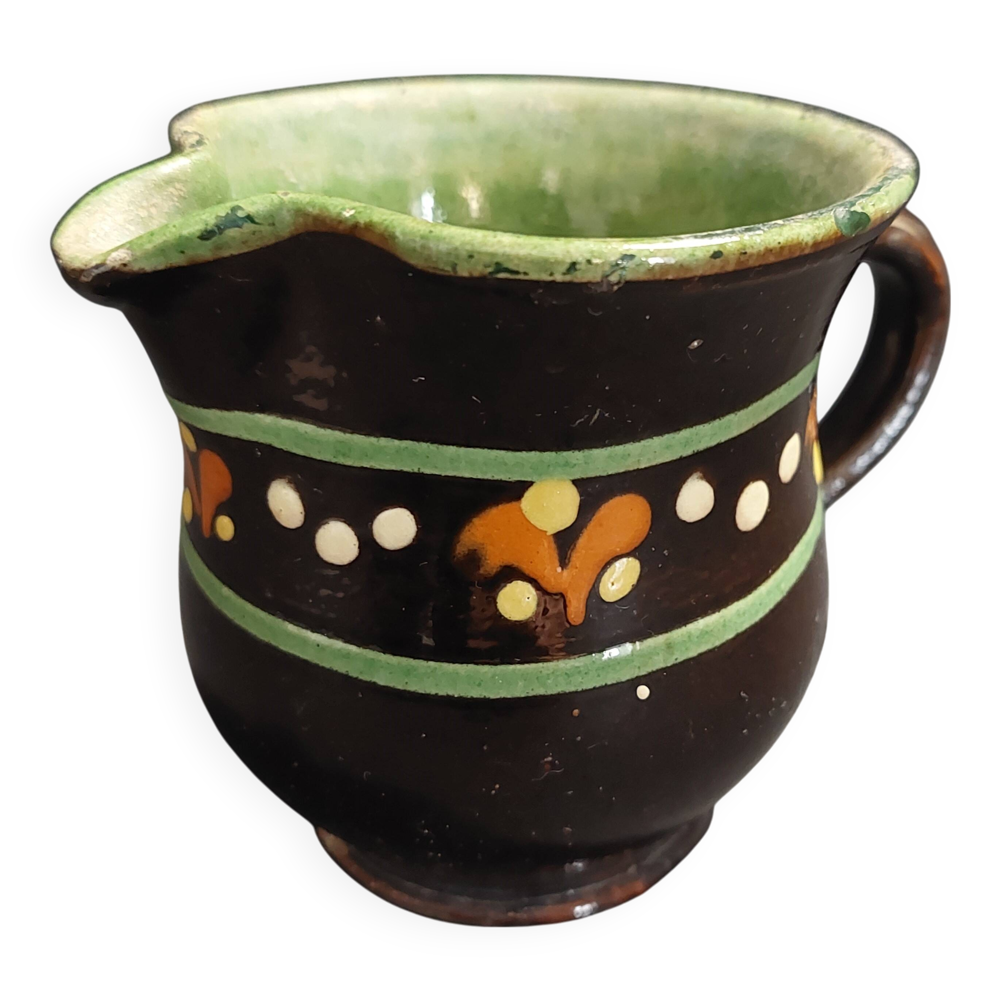 Glazed terracotta cream jug, Savoie, early 20th century