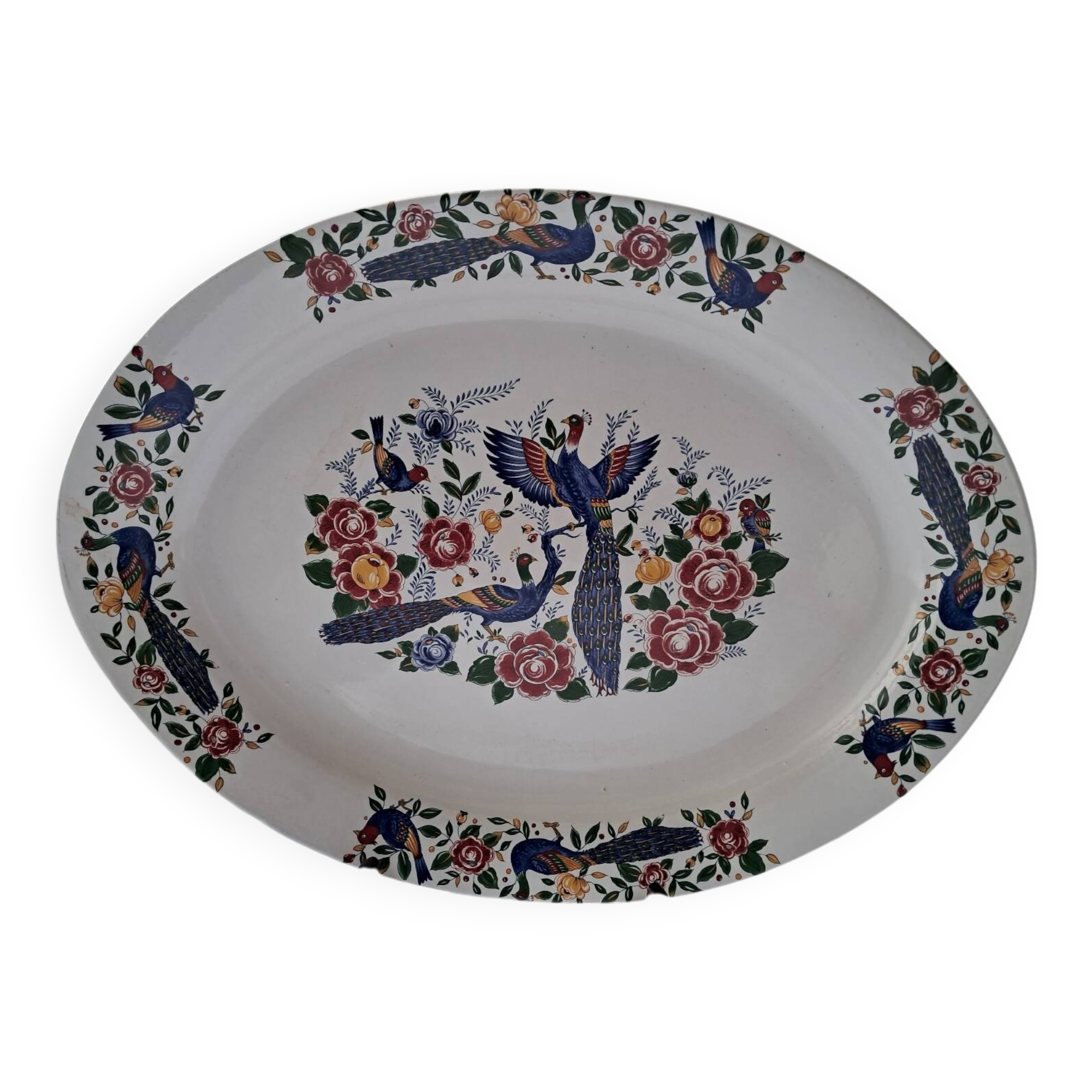 Grand Plat Ovale De Présentation En Céramique Blanche - Barbotine Décor Feuille De Gland (Italie)