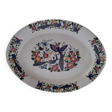 Large oval white ceramic dish, decorated with peacocks and vintage flowers