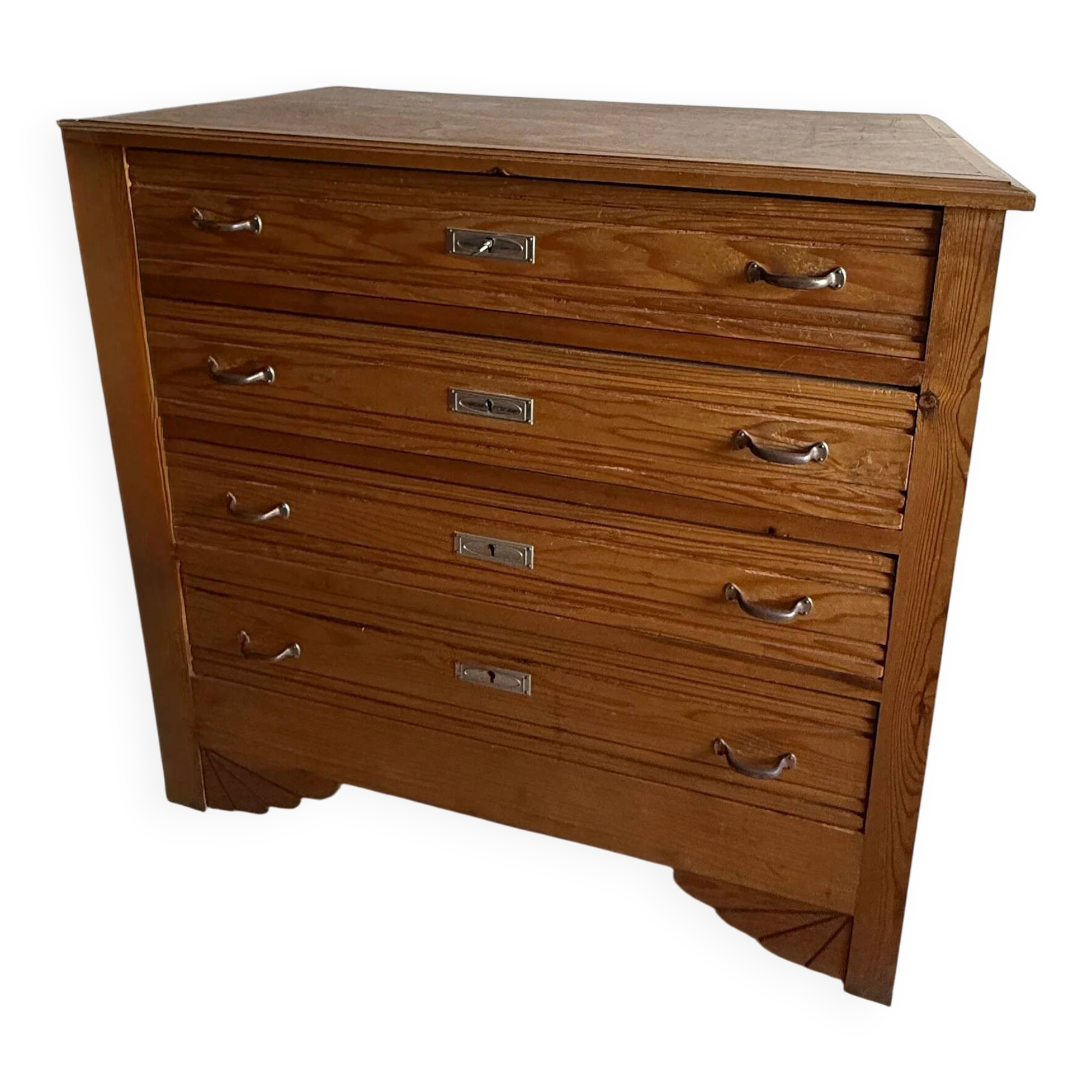 4-drawer chest in raw wood and chrome - art deco style