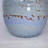 Vase boule céramique signée bleu Accolay ou autre 16 cm