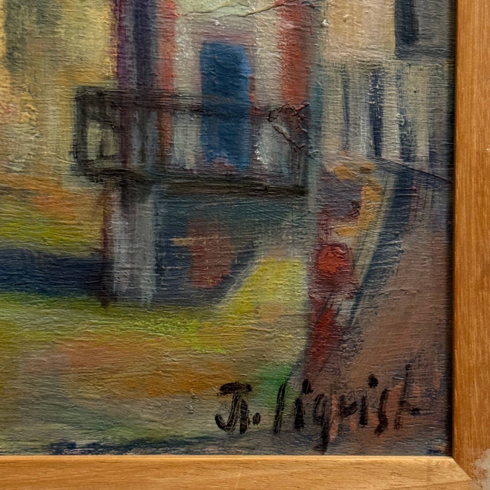 Oil on canvas modern composition Island of Chatou by J.-J. Sigrist