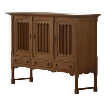 Brutalist oak sideboard, mid-century Danish design, Kjærnulf style, 1960s.