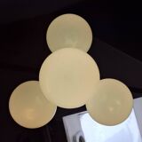 1930s Czech Art Deco Blue Opaline Glass and Chrome Four-Light Chandelier