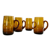 4 mugs/ mugs in vintage blown amber glass