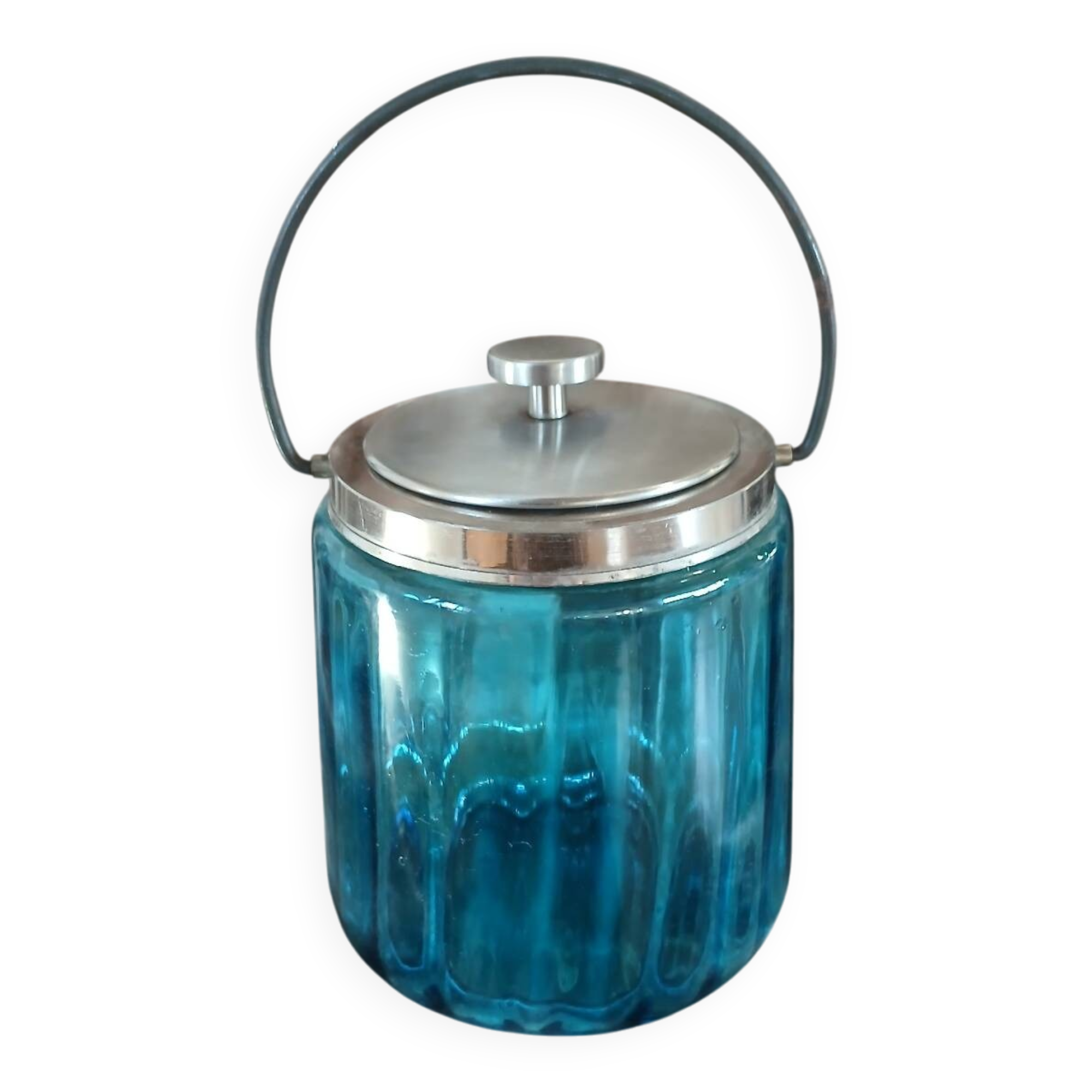 Bonbonnière en verre bleu