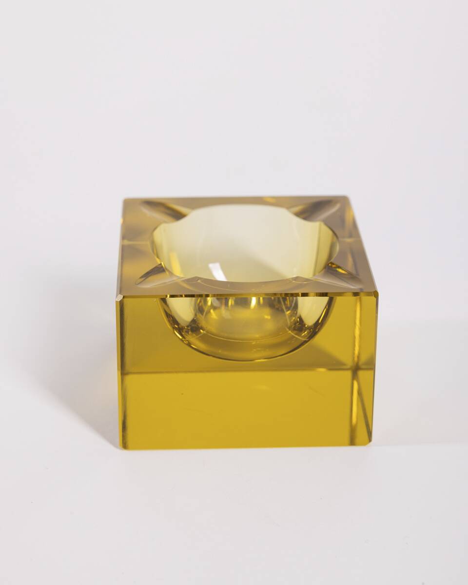 Vintage 1960s Yellow Crystal Ashtray, German Design