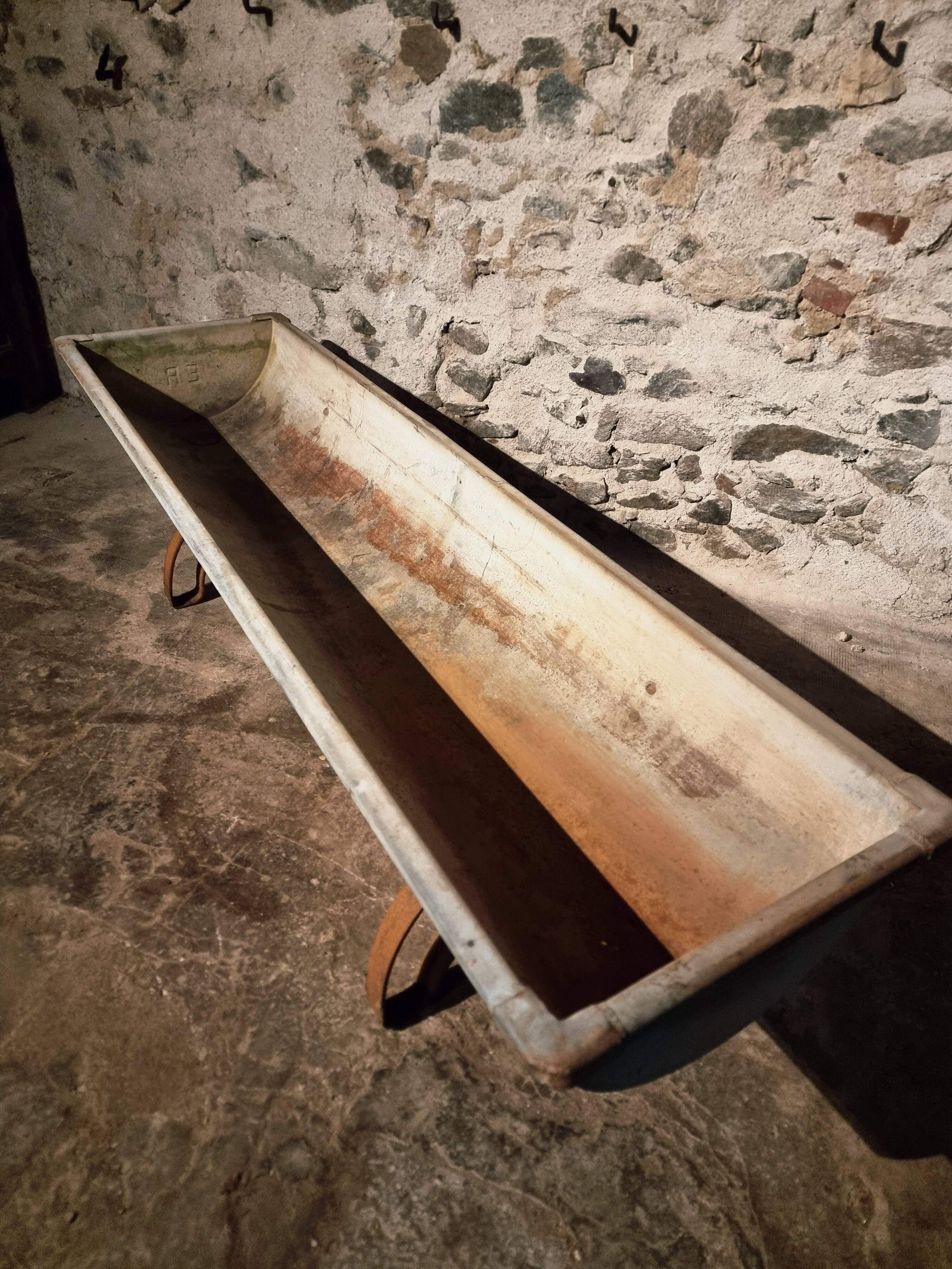 Vintage French galvanized iron feed bin (1930–1950)