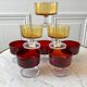 Set of 8 champagne glasses in amber colored glass and garnet 70s