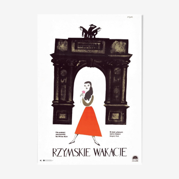 Affiche polonaise «vacances romaines» par Jerzy Flisak, réimpression officielle 1973