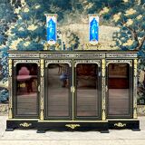 Large Sideboard Or Low Bookcase In Boulle Marquetry, Blackened Wood, Napoleon III Period