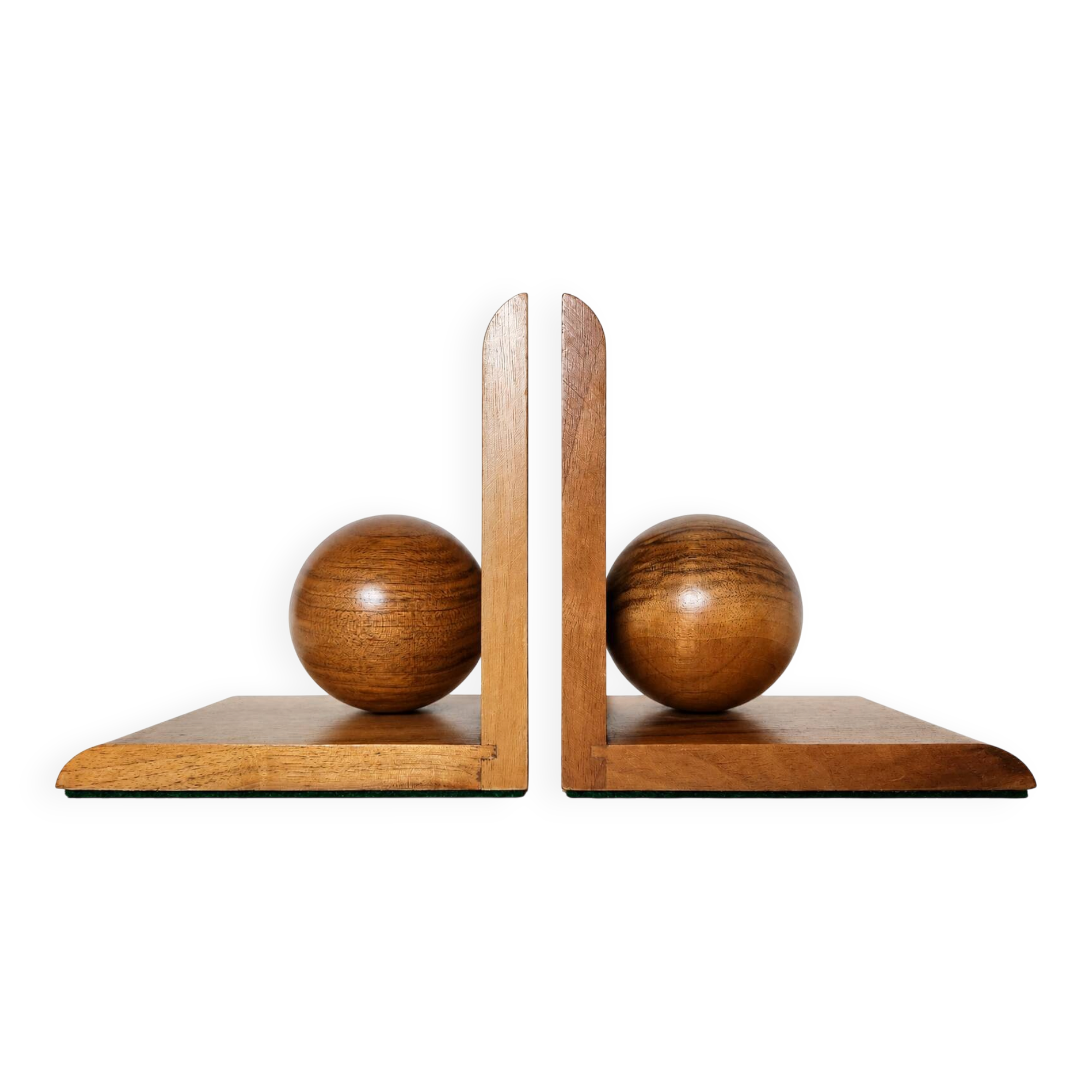 Pair of solid wood bookends with turned spheres – Minimalist design