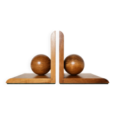 Pair of solid wood bookends with turned spheres – Minimalist design