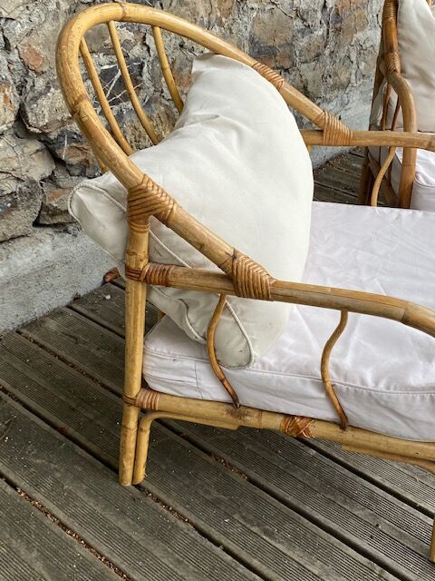 Pair rattan armchairs