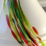 Blown Murano/White Opaline Art glass vase, polychrome smoke scroll inclusions. 28.5 x 14 cm
