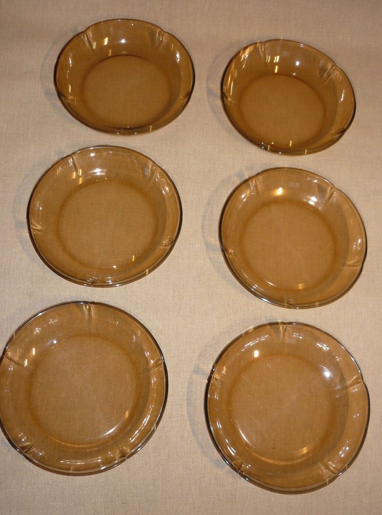 6 Duralex transparent smoked glass hollow plates