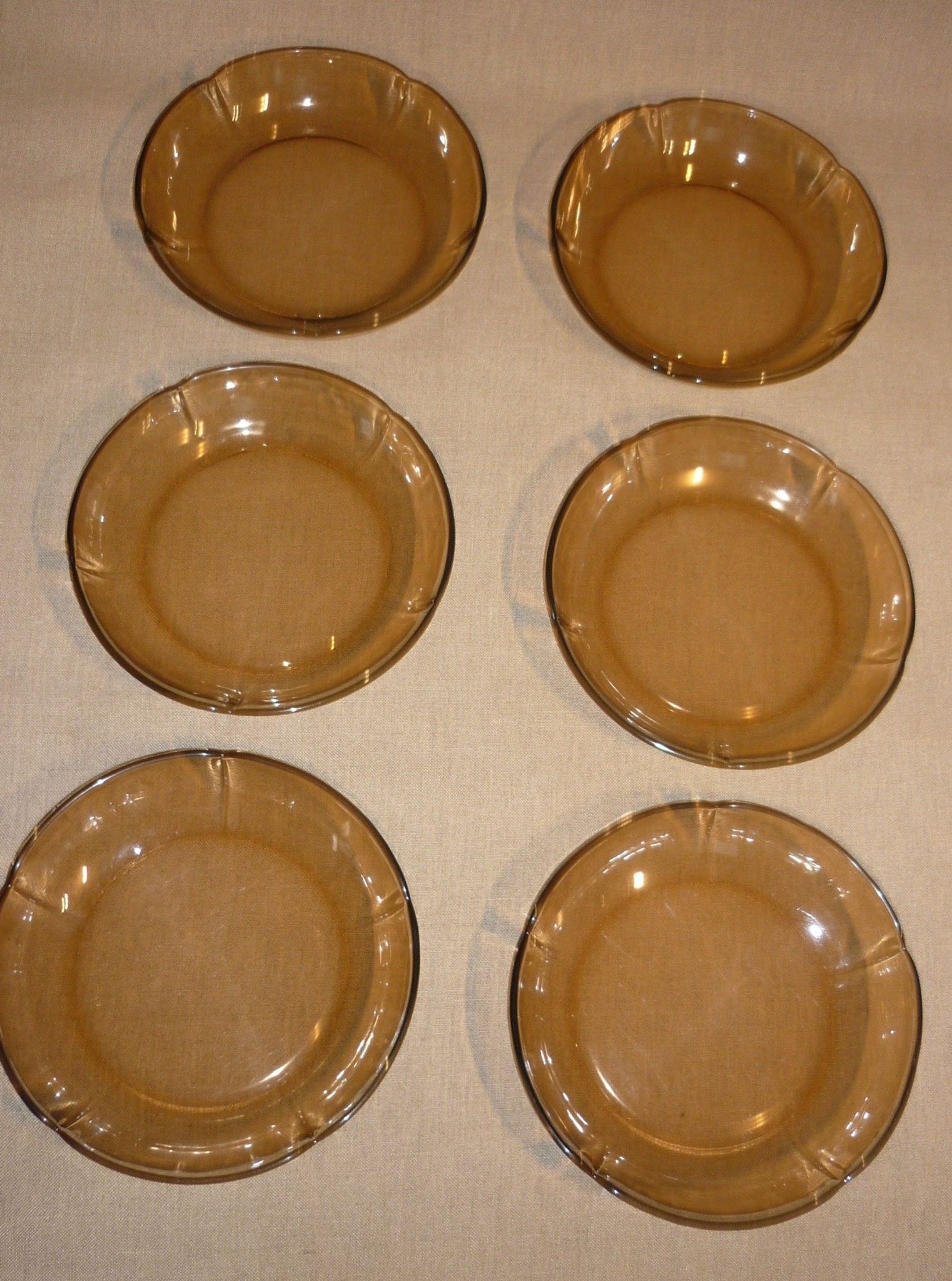 6 Duralex transparent smoked glass hollow plates