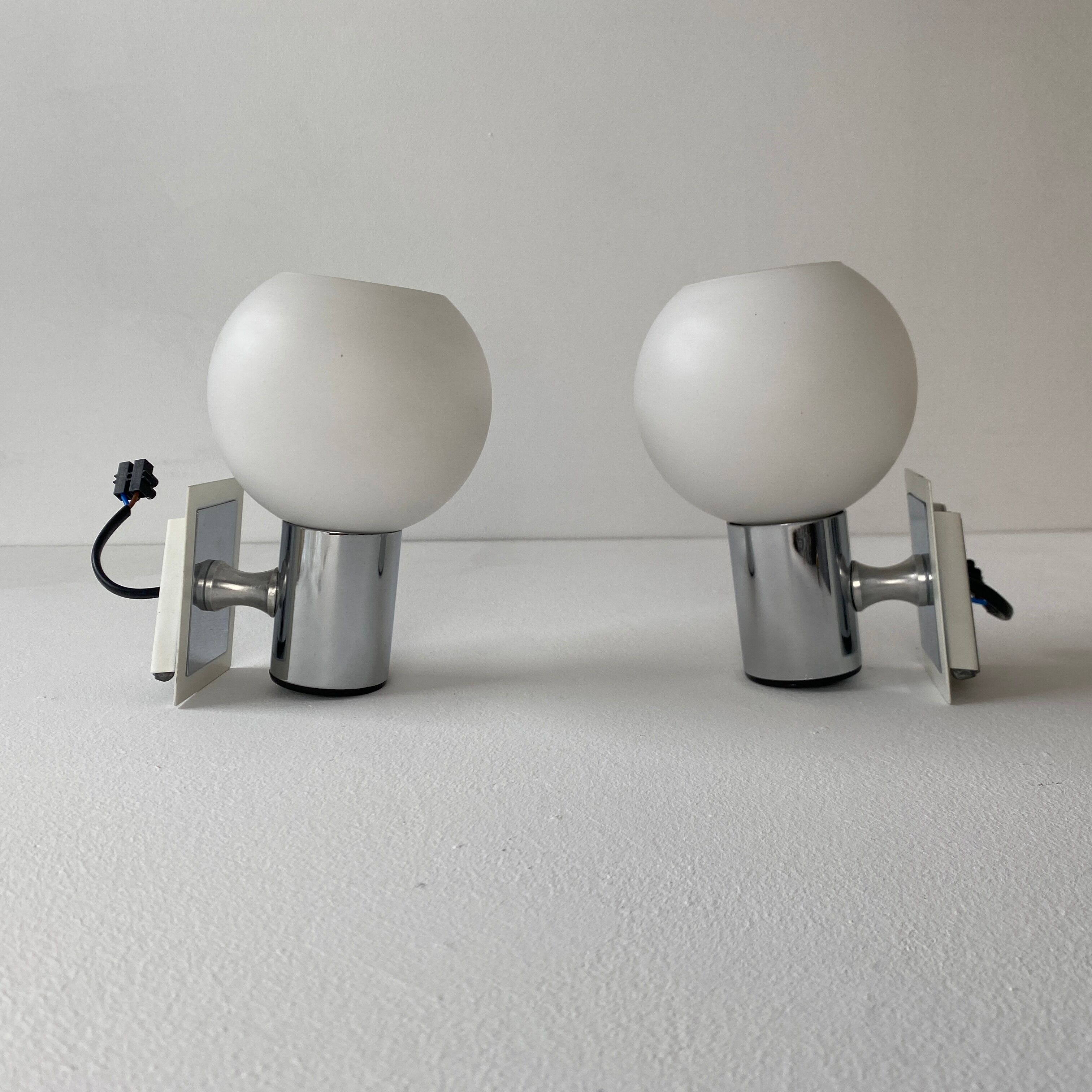 Pair of vintage opaline round wall lamps